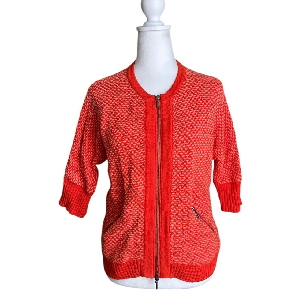 Cabi Grenadine Cocoon Full Zip Cardigan Orange Sweater  3/4 Sleeve size XS - Picture 3 of 17